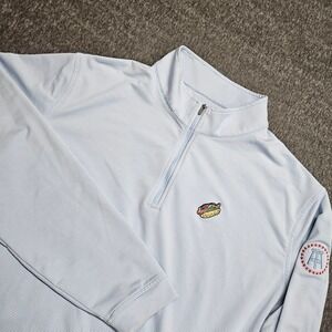 Peter Millar Barstool Sports Hot Dog 1/4 Zip Pullover Mens XXL Blue Stripe Golf